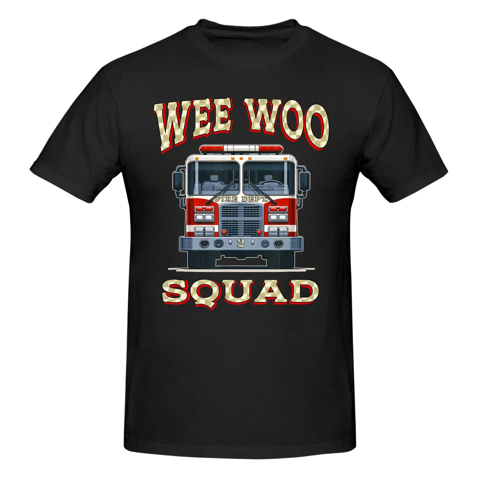 1 Piece WEE WOO SQUAD Funny Firefighter Tee Fireman Gag Fire Truck Funny 100% Cotton T-Shirt WEE WOO SQUAD Tops Tees For Men