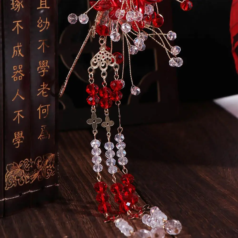 Ancient Chinese Style Bride Tiaras Tassel Luxury Bride Headdress Flower Gem Wedding Hairband Hair Accessories