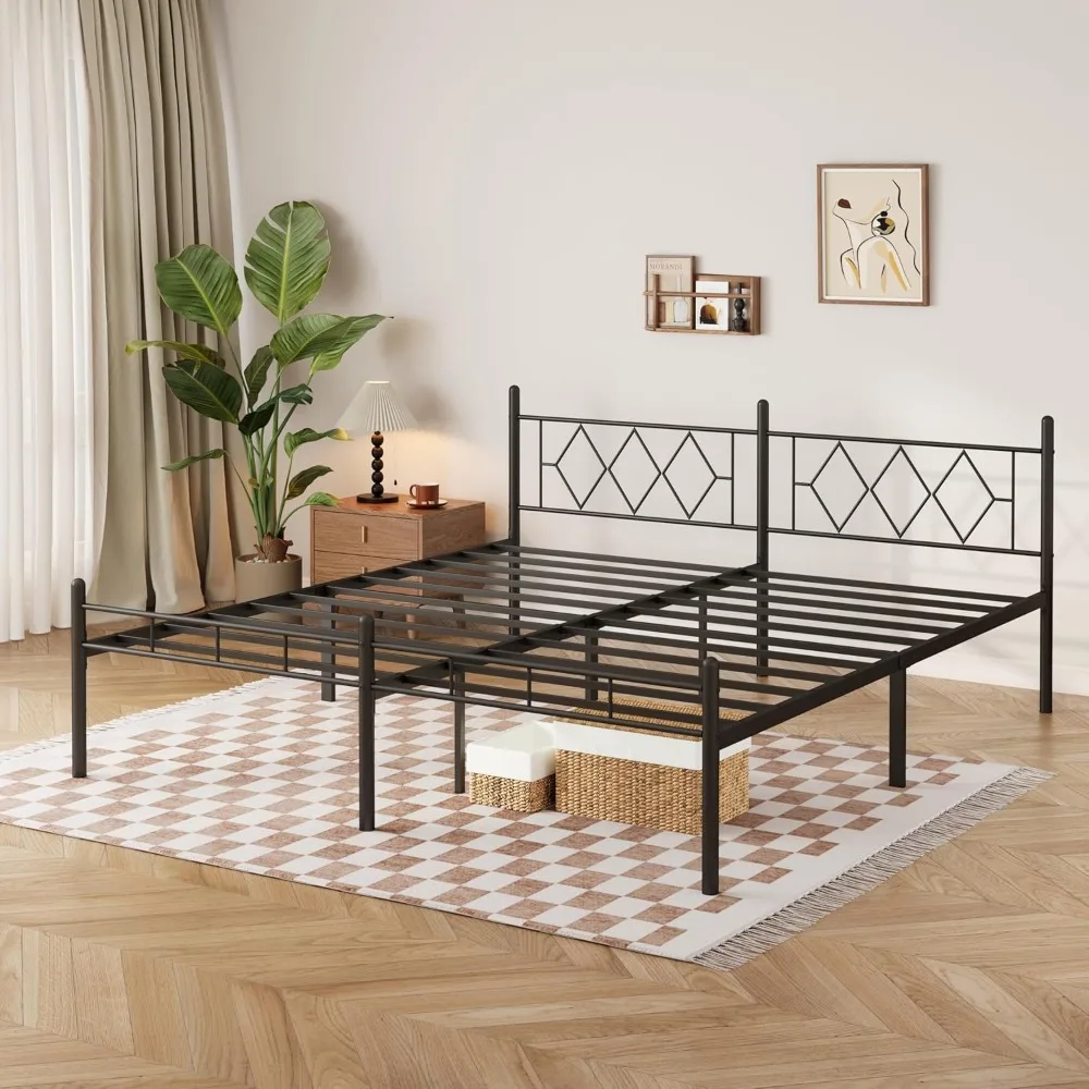 14inch California King Size Bed Frame No Box Spring Needed,Heavy Duty Metal Platform with headboard and Footboard, Noise Free, S