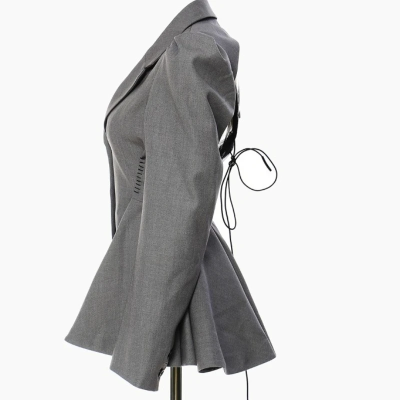 2026 New Backless Lotus Leaf Hem Suit Waist-cinching Slimming Coat Fashionable Solid Color Suit Jacket for Women Waist Skirt Top
