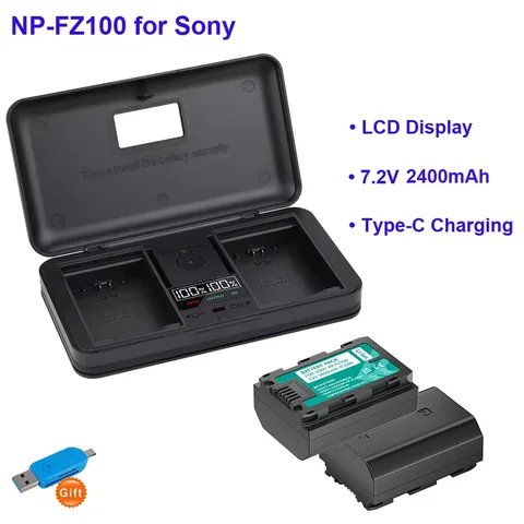 NP-FZ100 NP FZ100 Akumulator + Ładowarka LCD USB do aparatu Sony Alpha FX30 A9 II A7R III A7R IV/V A7S III A6600 FX3 2400mAh NPFZ100