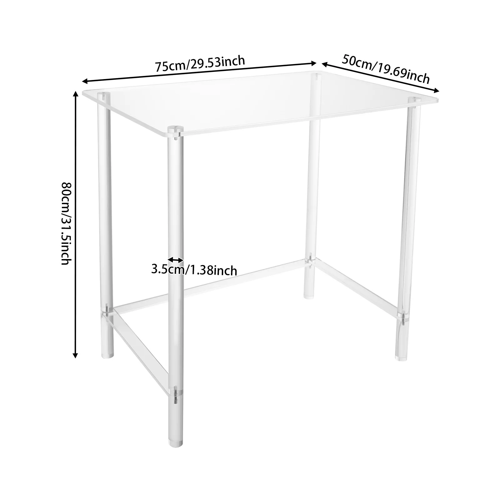 80x50x75cm Clear Acrylic Desk Fillet Modern Acrylic Computer Suitable For Small Spaces Desk Easy To Assemble
