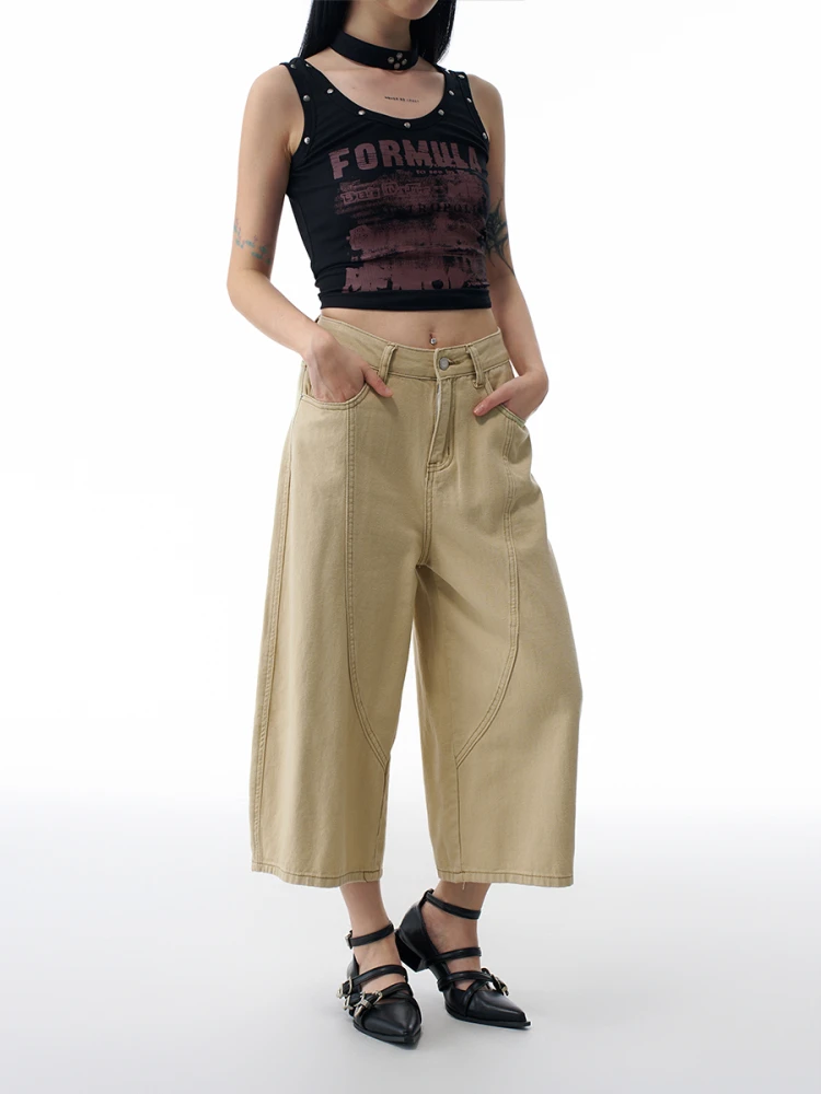 

ZHISILAO новые шикарные джинсы цвета хаки до икры, женские винтажные джинсовые брюки длиной до икры с высокой талией, уличная одежда, лето 2025