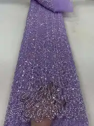 Tissu Africain en Dentelle Perlée de Haute Qualité NigWin, Paillettes, Perles Françaises, Tulle, pour Robe de Mariée, 2024