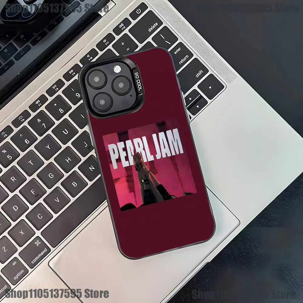 حافظة هاتف P-Pearl J-Jam لهاتف iPhone 17,16,15,14,13,12,11,Pro,XS,Max,Plus,Mini,SE4,E غطاء أسود غير لامع مقاوم للصدمات