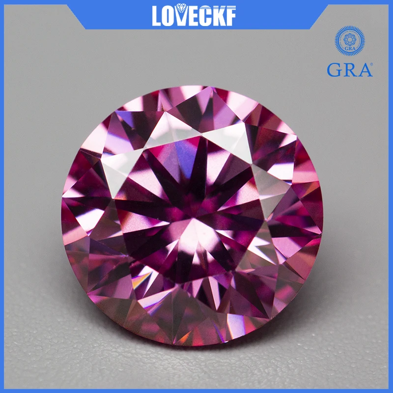 

Pink Colored Moissanite Diamond Loose Gemstones 0.5-5.0ct 3EX Round Cut Positive Pass Tester with GRA Certificate