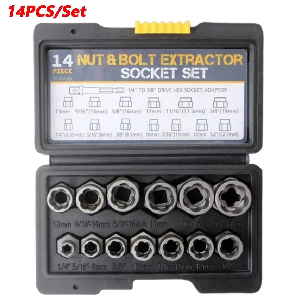 14PCS/Set Bolt Extractor Tool Set Damaged Bolt Removal Tool with Storage Case Damaged Bolt Nut Remover Extractor Socket Tool Kit