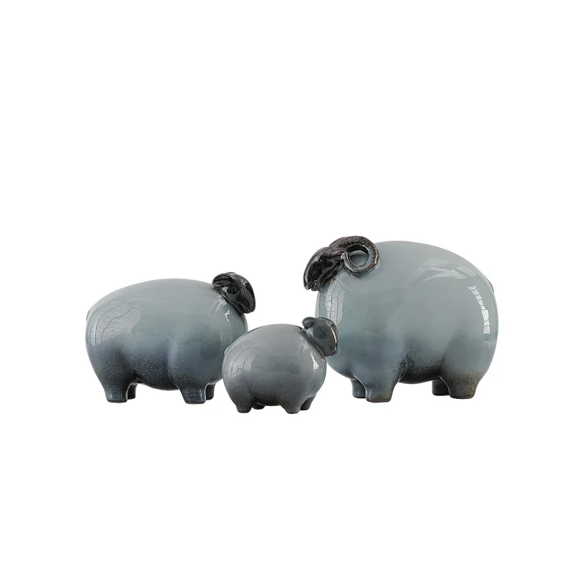 

PYH Chinese Sanyang Kaitai Ceramic Ornament Home Decoration TV Cabinet Office Desktop Crafts Opening