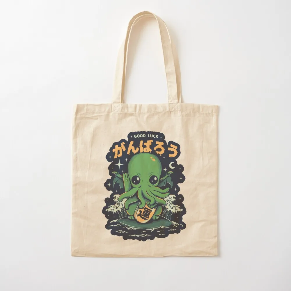 Buena suerte Cthulhu bolso de mano, bolsa de compras plegable, entrega gratuita, bolso de mano de lona para mujer