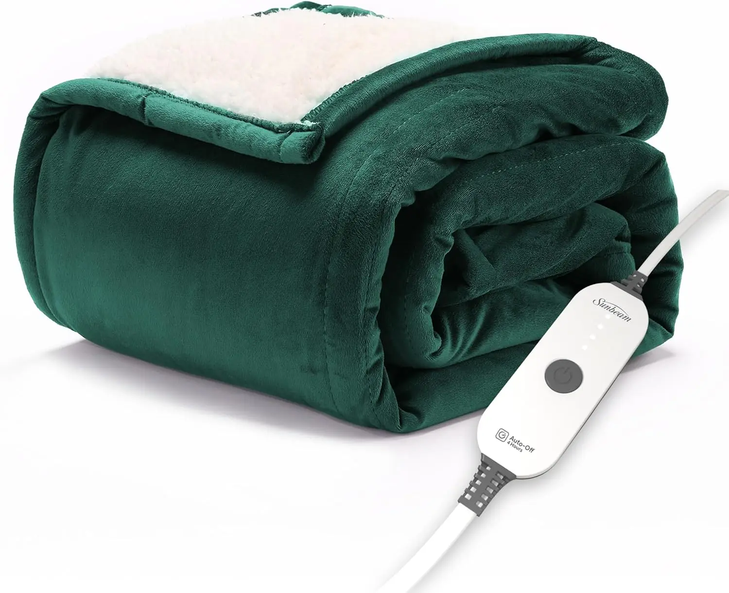 

Electric Heated Blanket with 4 Heat Settings, Auto Shut-Off, Fast Heating, Soft Sherpa Material in Botanical Green, 50x60 Inches