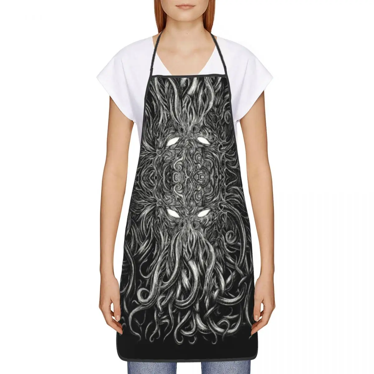 Custom Unisex Horror Cthulhu Lovecraft Monster Bib Apron Adult Women Men Chef Tablier Cuisine for Cooking  Lovecraft Baking