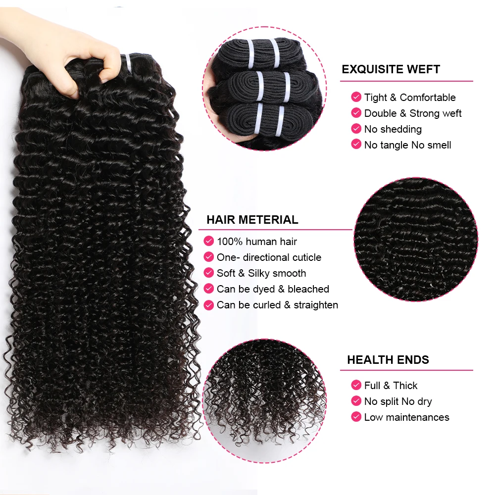 Megeen Brazilian Hair 20-30 Inch Human Hair Extensions Curly 1/3/4 Bundels Remy Hair Extension Voor Vrouwen 1b Natuurlijke Zwarte 12a