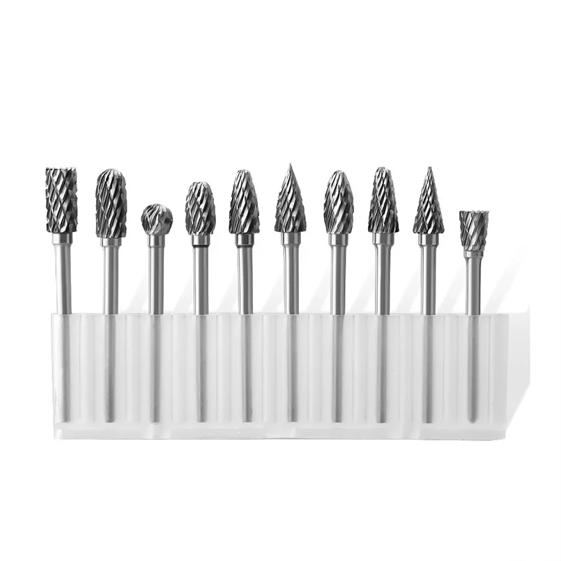 Fraiseuses à double tranchant en carbure de tungstène durables, 10 formes pour une coupe efficace sur les métaux, le bois, le plastique, tige de 1/8 po