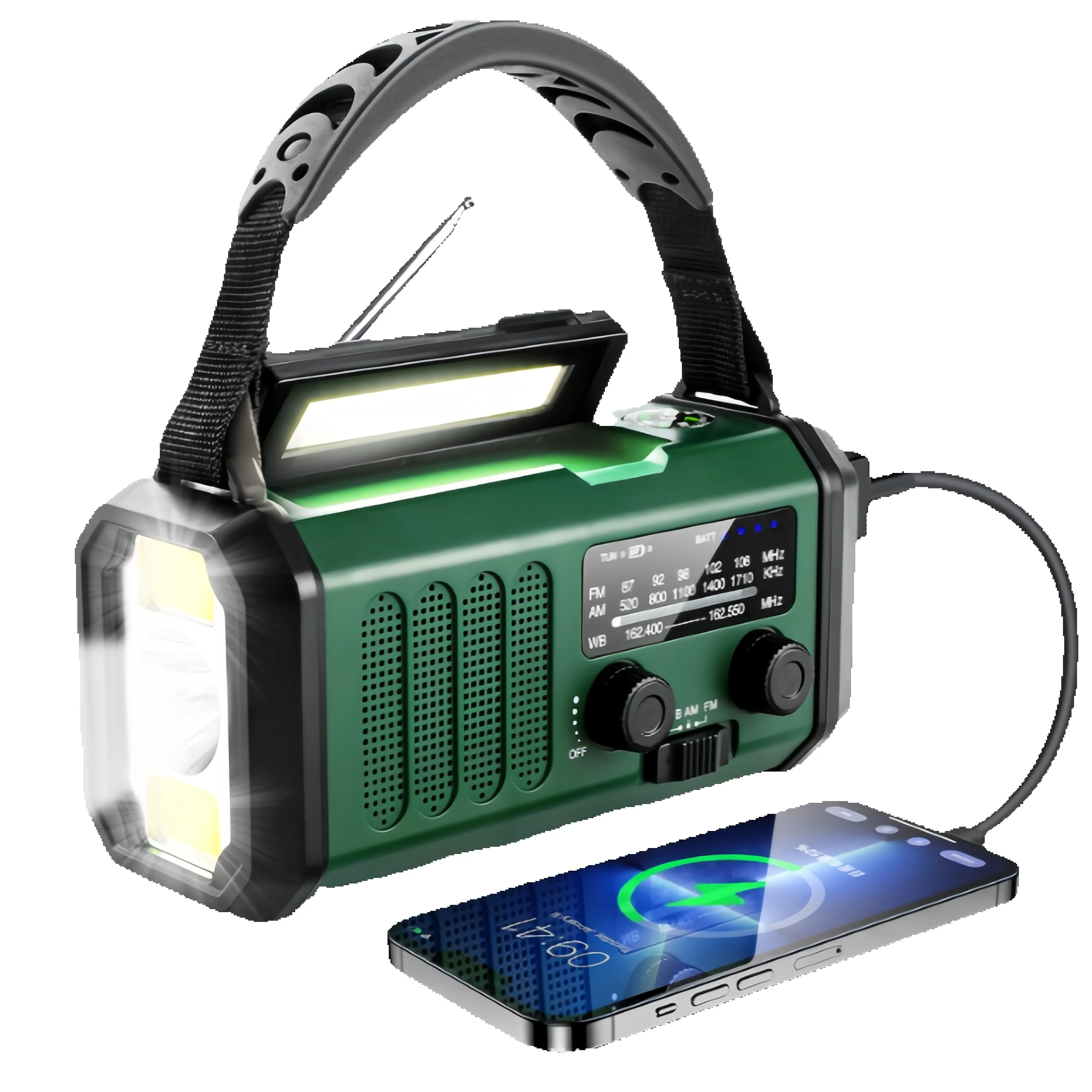 Kurbelbetriebene Notfall-Radio mit Taschenlampe LED Licht Solar USB SOS Warnung für Outdoor Survival