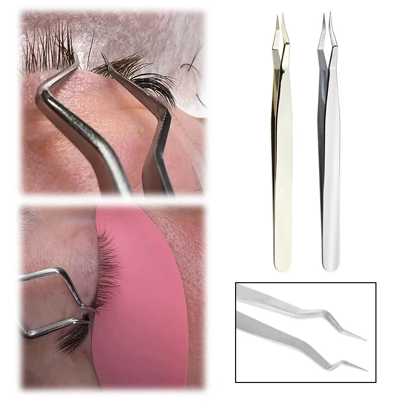 Lash Extension Tweezers Anti Slip Stainless Steel Curved Tip Straight Tweezers High Precision Nail Art Makeup Beauty Tools
