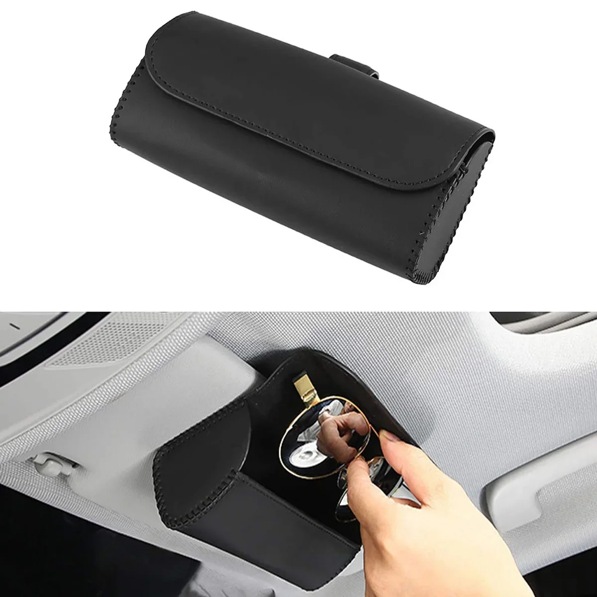 Car Visor Glasses Sunglasses Holder Universal Leather Car Glasses Storage Box with Magnetic Closure Eyeglasses Organizer Box