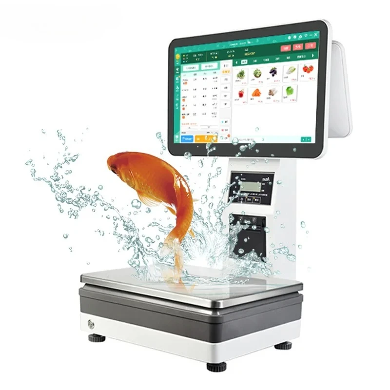 ماكينة تسجيل المدفوعات النقدية لمتجر الفاكهة للبيع بالتجزئة، ماكينة متكاملة لوزن الفواكه والخضروات الإلكترونية، ماكينة تسجيل المدفوعات النقدية