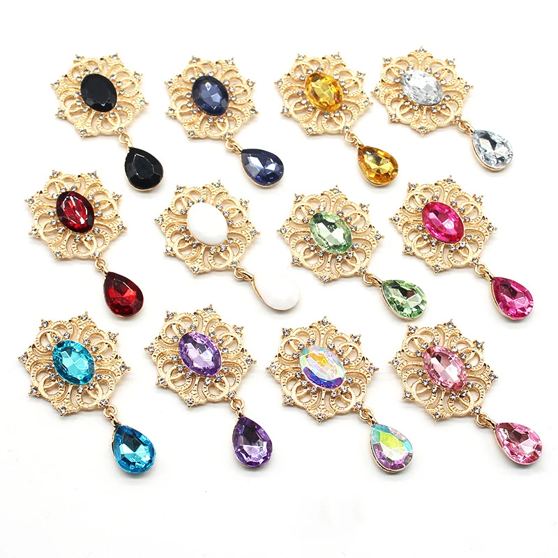 28*45mm Flower Shaped Alloy Shiny Rhinestone Acrylic DIY Ladies Brooch Clothing Decorative Buckle Decorative Accessories 1Piece