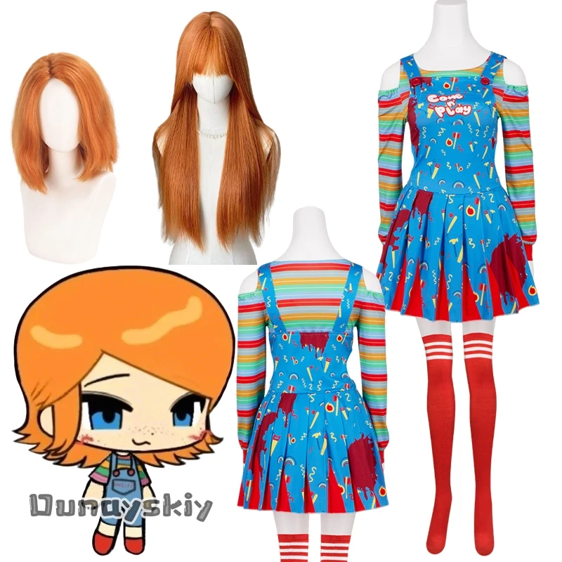 Disfraz de Cosplay de Chucky para Mujer Adulta, Vestido de Pinafore para Niñas, Peluca y Accesorios, Disfraz de Personaje de Anime Yumekiri@
