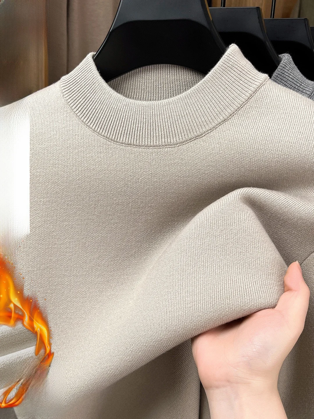 

Мужской вязаный свитер на подкладке Fce, круглый, свободный, теплый, повседневный, из бамбукового волокна, длинный свек, внутренняя одежда для осени...