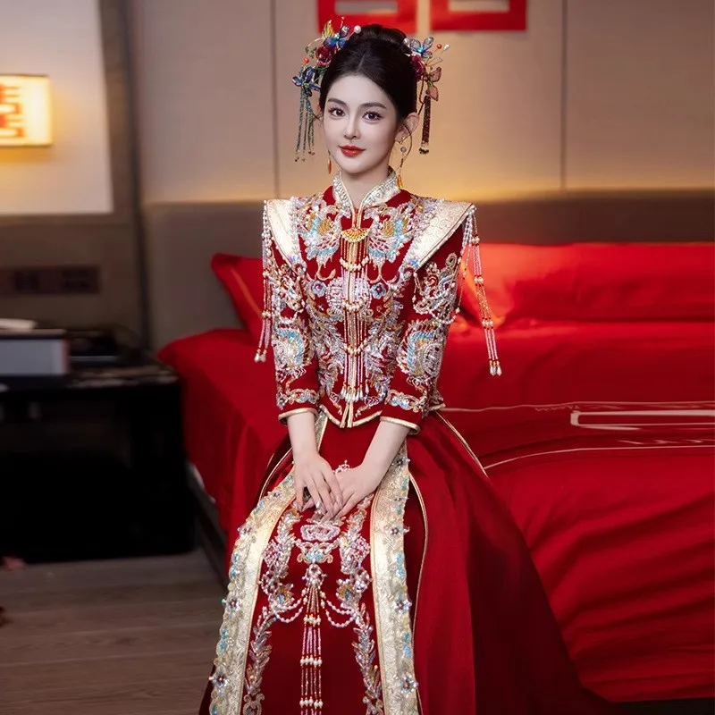 Gaun beludru gaya Cina ukuran besar baru