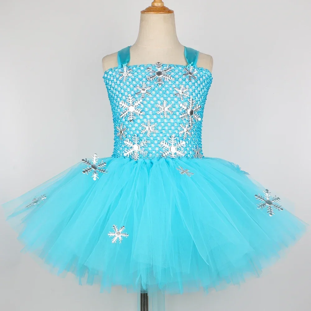 Girls Elsa Dress Halloween Carnival Costume for Kids Snow Queen Tutu Dress Snowflake Fancy Princess Dress Up Children Clothes