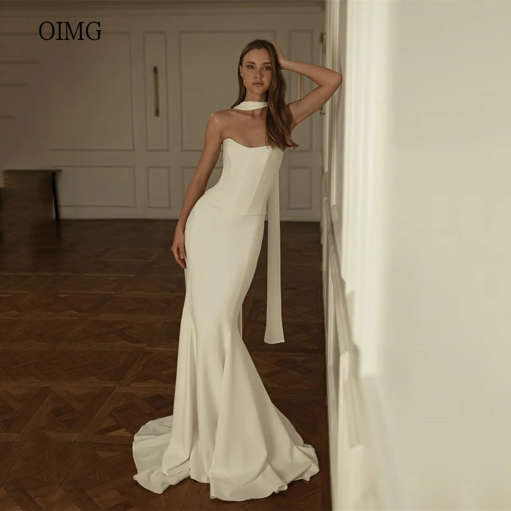 

OIMG Elegant Ivory Mermaid Wedding Dress Strapless Bride Dresses Floor Length Wedding Gowns vestidos de novia Customized