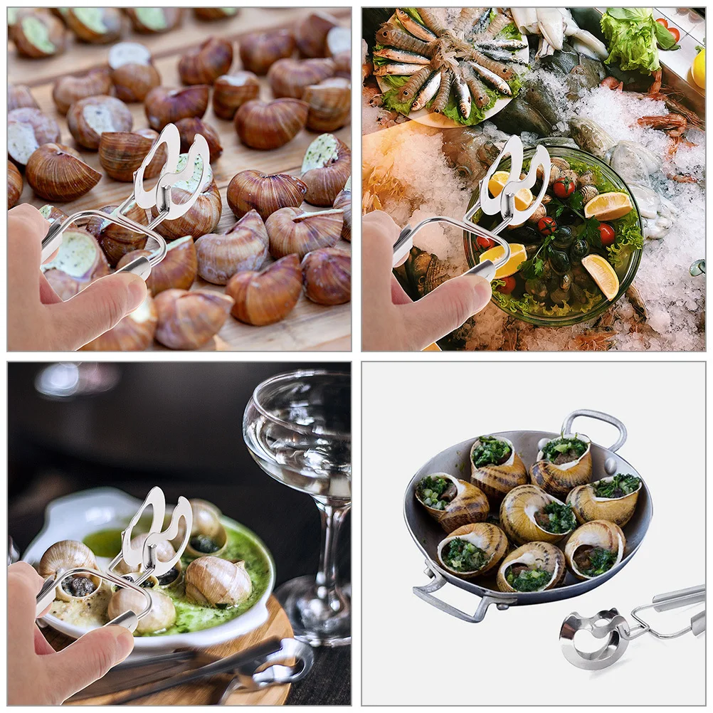 

6Pcs French Fork Tong Stainless Steel Snail Clip Food Clamp One Hand Spring Tongs for Escargot Bread Serving Barbecue Utensils