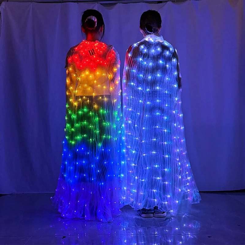 Halloween Christmas Dancing Costumes Girls Womens Bar Party Belly Dance Shows  Dress Cloak Glow LED Butterfly Wing For Adult