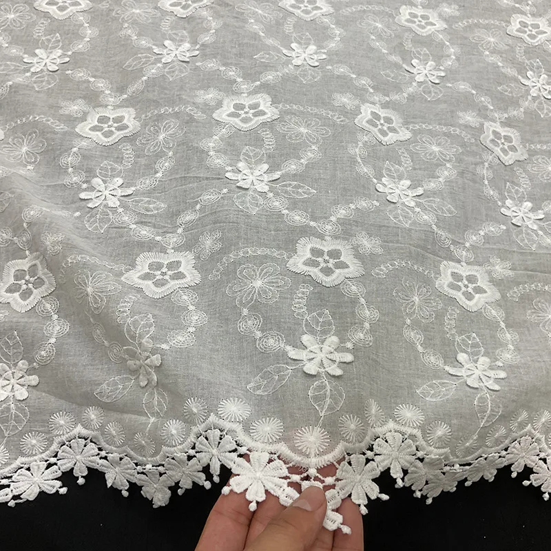 

100%cotton 3D floral lace embroidered fabric with double-sided positioning floral print for Clothing Lolita princess dresses