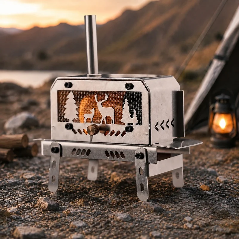 Compact Outdoor Charcoal Grill Made of Stainless Steel, Featuring Chimney and Scent Diffuser for Camping and Fishing Adventures