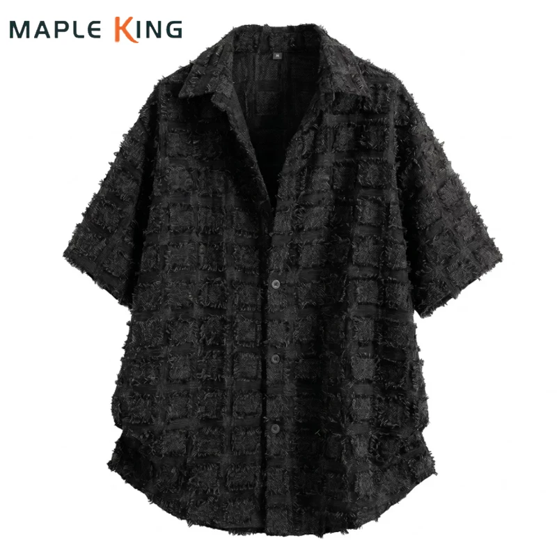 Tassel Plaid Shirts for Men Chemise Cowboy Homme 2026 New Vintage Clothes Short Sleeve Loose Streetwear Man Casual Summer Shirt