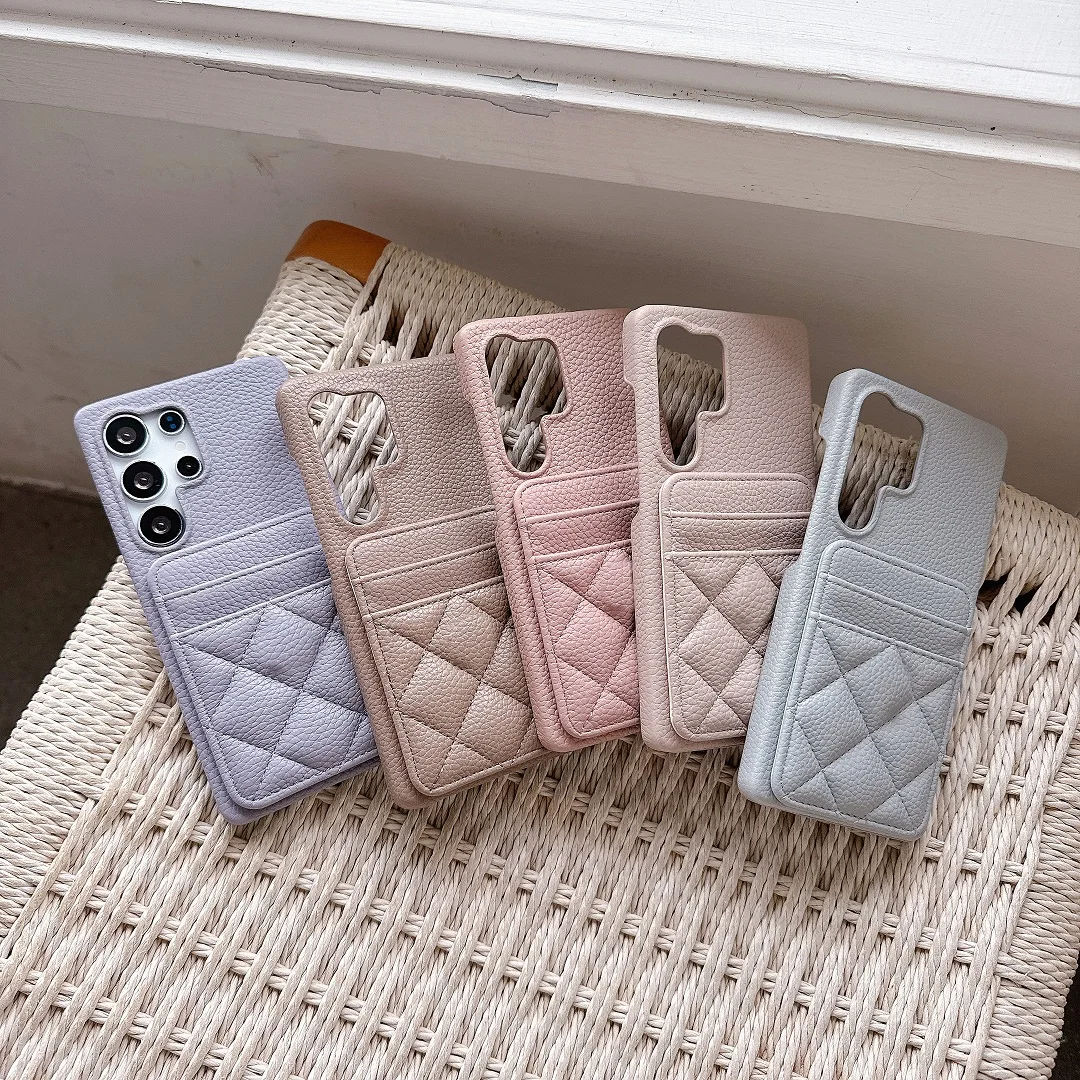 

Luxury 3D Grid Leather Dual Card Slots Wallet Case For Samsung Galaxy S26 S25 Edge S24 FE S23 Plus S22 Ultra Phone Cover Funda