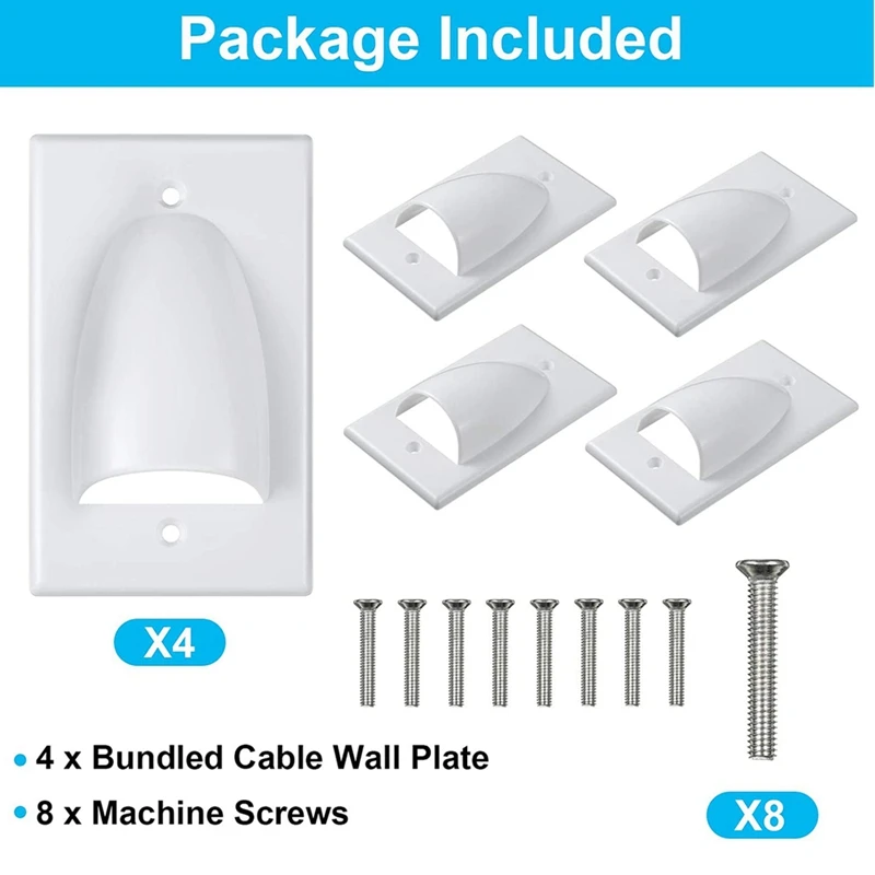 4 Pieces Single Gang Bundled Cable Wall Plate For Cabling Cable Dust-Proof Plate Internal Management Convex Audio