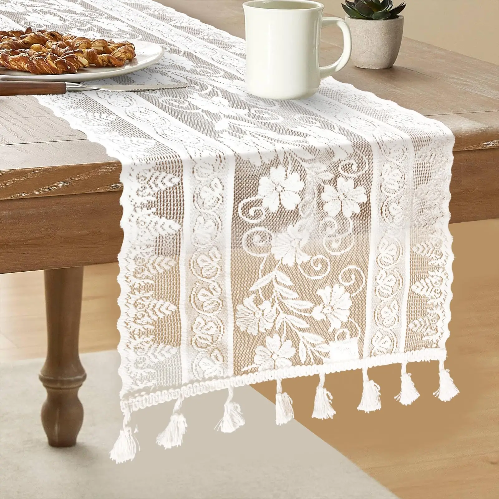 

White Lace Table Runner Boho Table Runner Vintage Rustic Table Runners for Wedding Bridal Shower Home Dinning Table Decoration