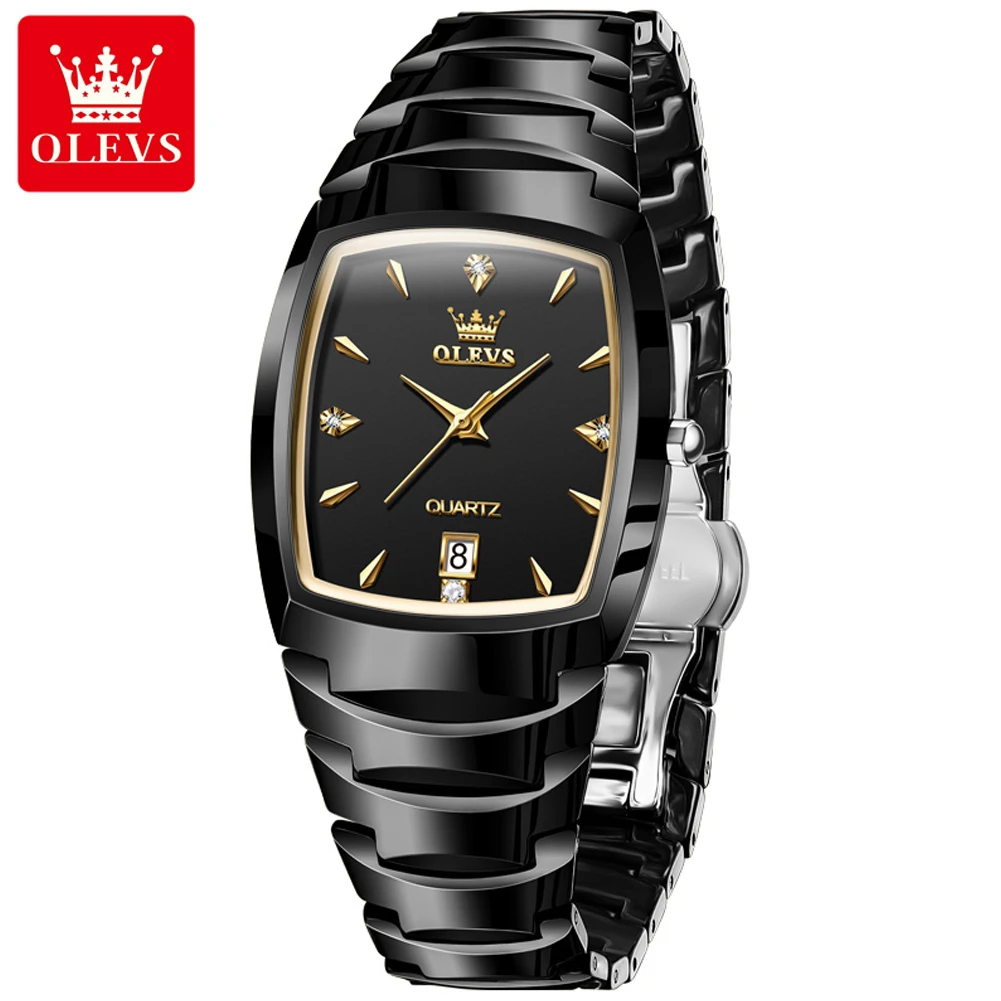 OLEVS 7006 Business Quartz Watch Gift Rectangular-dial Ceramic Watchband Calendar