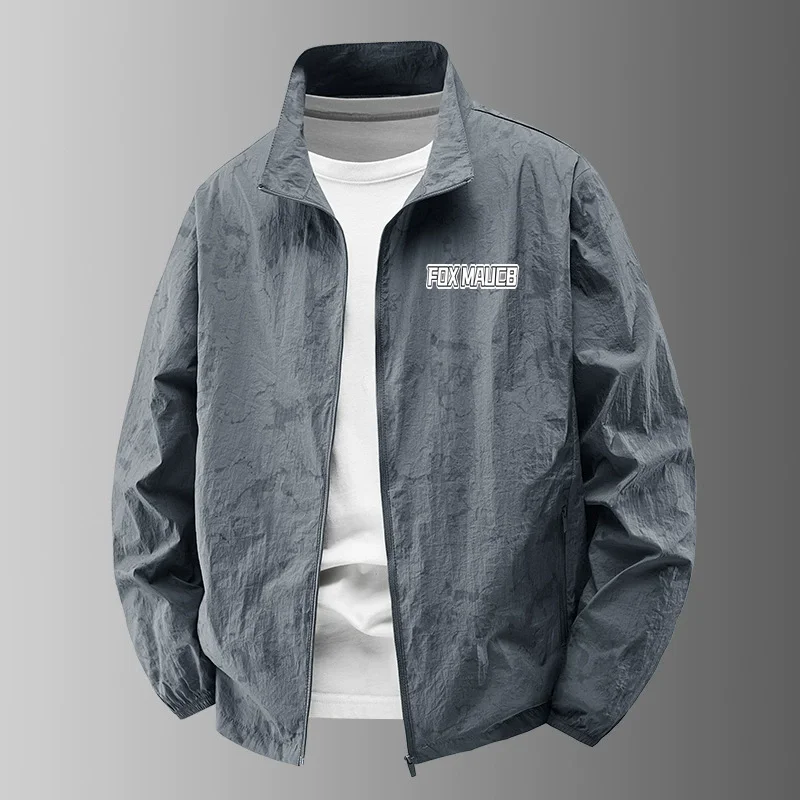 

2026 FOXMAUCB Men's Lightweight Stand Collar Sun Protection Cycling Jacket Summer Windbreaker Marble Texture Design Zip Pockets