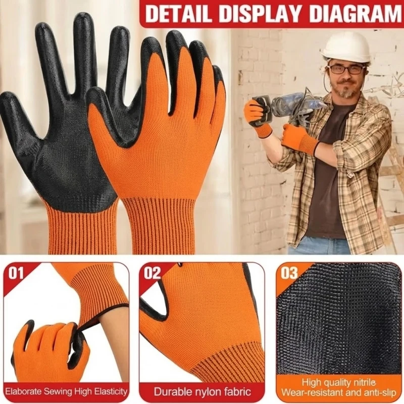 4/20PCS Safety & Work Gloves PU Coated 13Gauge Seamless Knit Work Gloves with Smooth Grip for Men Construction Mechanic Assembly
