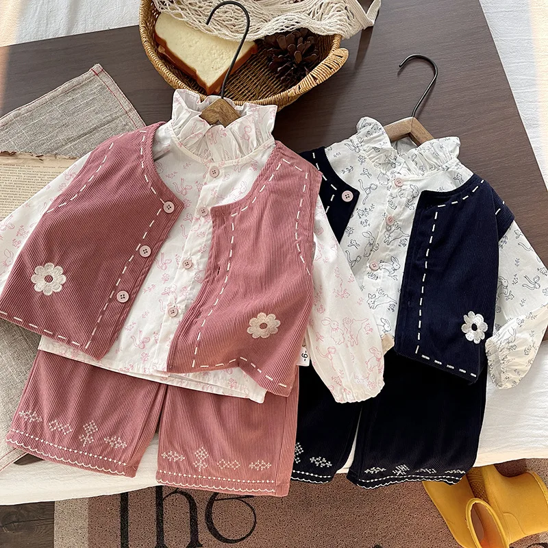 New Spring Autumn Baby Clothes Children Girls Vest Shirt Pants 3Pcs/Sets Kids Clothing Infant Casual Costume Toddler Tracksuits 2