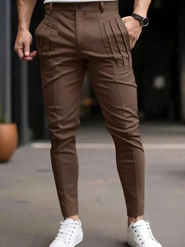 خمر مطوي مطاطا سليم سروال شكل قلم رصاص الرجال ربيع الخريف الرياضة عادية بلون بنطلون رجالي قيعان أنيقة الشارع الشهير