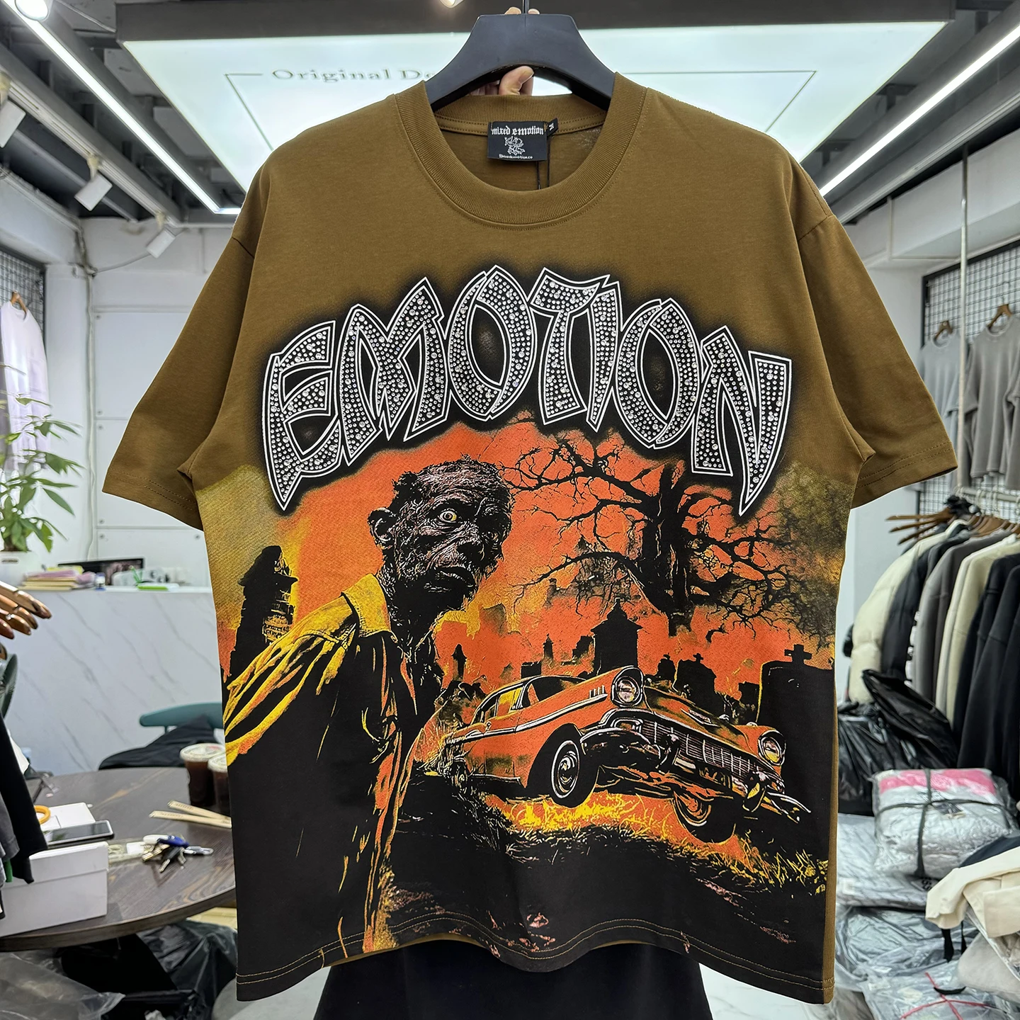 

Casual American Sle T-irt Summer New Double Sided Glitter Letter Print ort Sve ex Loose Fit Daily Wear round Ne