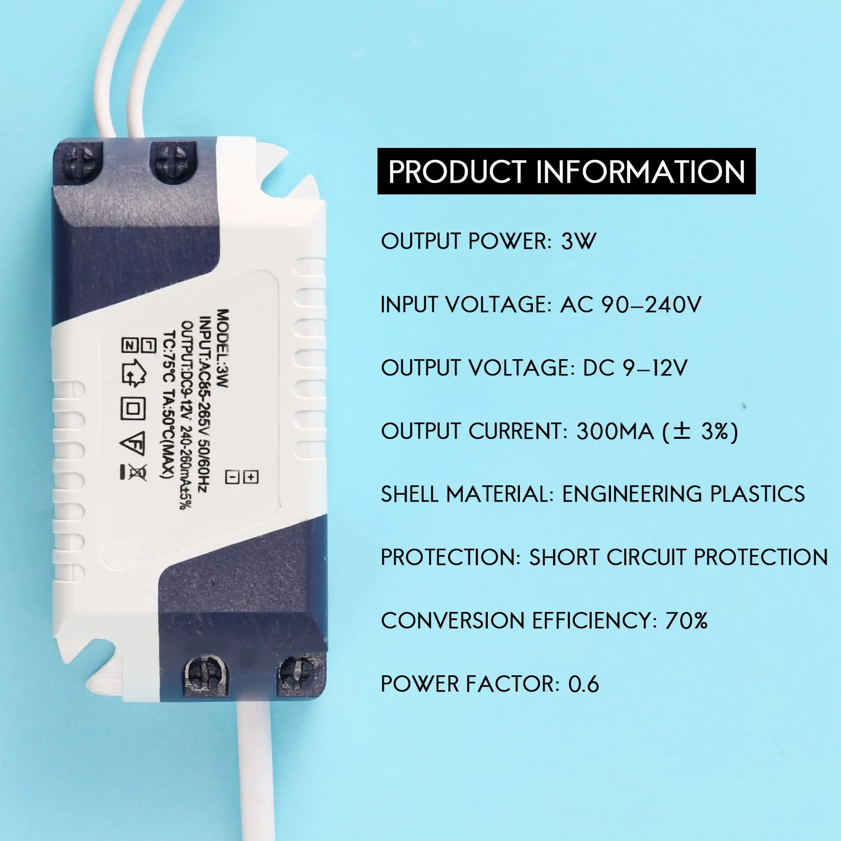 ABZV-AC 90-240V to DC 9-12V 3W Constant Current LED Strip Power Driver Transformer