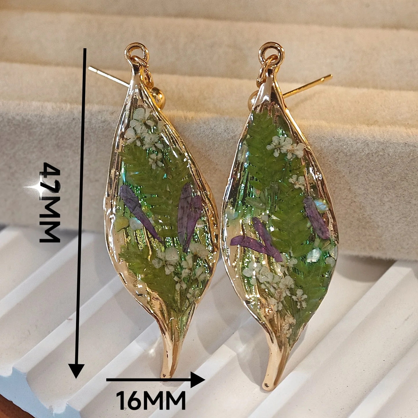 3324 بالجملة اليدوية ورقة النبات المجففة الزهور الحقيقية الأقراط الإبداعية أنيقة الأذن مجوهرات عيد الميلاد عيد ميلاد عطلة هدية #5