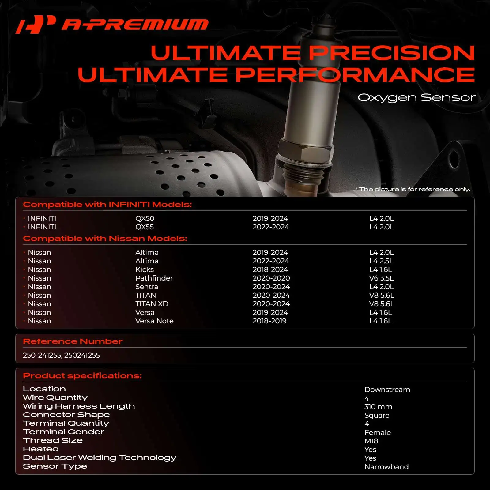 A-Premium Downstream O2 Oxygen Sensor for Nissan Altima Sentra Versa Pathfinder INFINITI