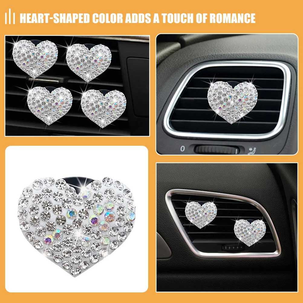 

2Pcs Car Air Freshener Clip Heart Shaped Aroma Ornament High Durability Glass Material Elegant Interior Decor Vent Diffuser