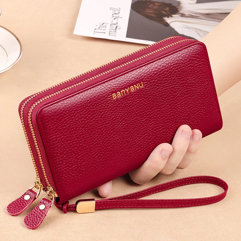 New Wallets for Women Large Capacity Long Wallet Genuine Leather Purse Female Brand Luxury Card Holder Cowhide Phone Clutch Bag