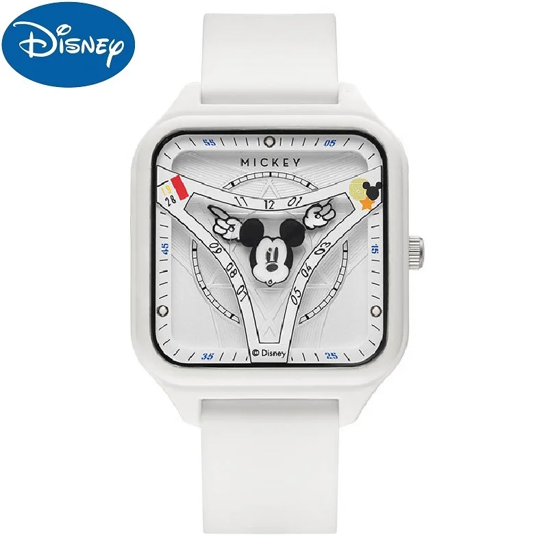 Disney Mickey Mouse Men Woman Fashion Quartz Wristwatch Unisex 3D Cartoon Rectangle Dial Silicone Strap Luminous Hands Boy Girl