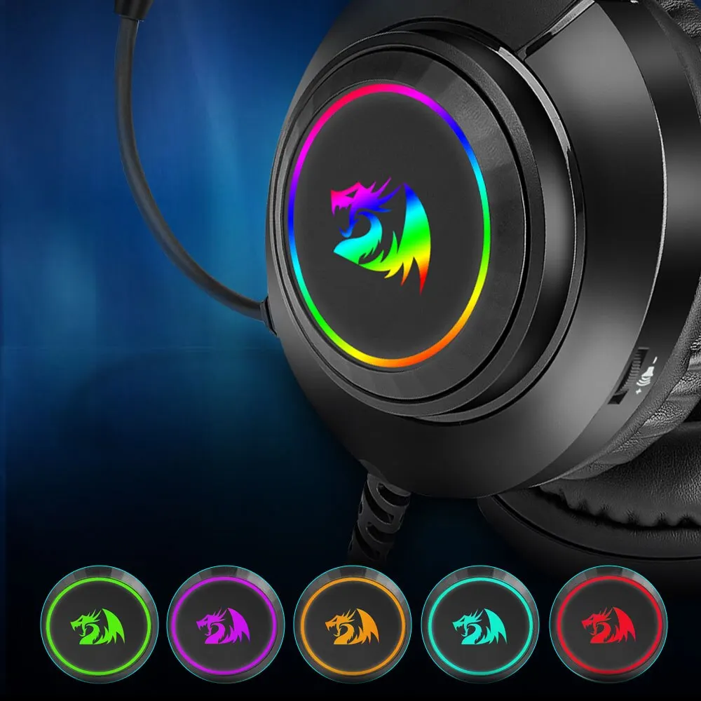 REDRAGON HYLAS H260 cuffie da gioco RGB, 3.5mm Surround Sound Computer PC cuffie auricolari microfono per PS4 Switch Xbox-one