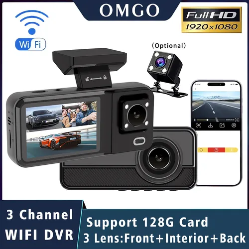 3 canales WIFI coche DVR HD 1080P cabina vehículo Dash Cam cámara de tres vías DVRs grabadora grabadora de vídeo Mini Dashcam videocámara