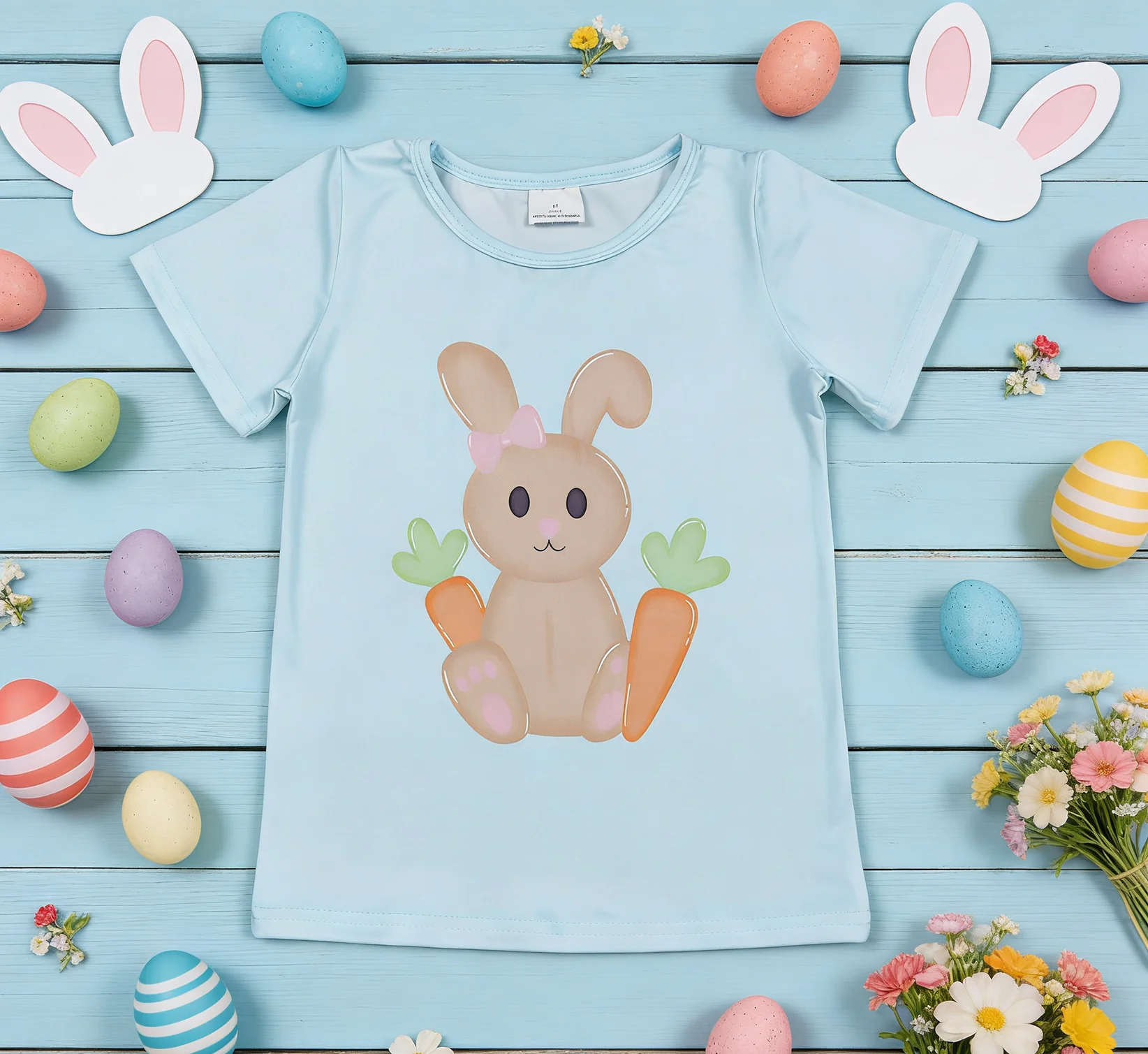 Z1126-20 GT1395 ملابس بوتيك للأطفال بأكمام قصيرة قميص عيد الفصح للأطفال البنات #1